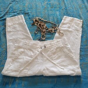Athleta Linen Cuffed Ankle Pants, Size 12 & White